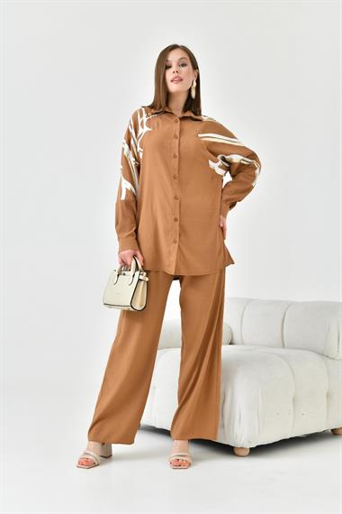 FTZ Women Kadın Varak Baskı Takım  Camel 30814