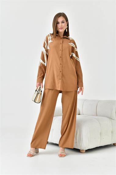 FTZ Women Kadın Varak Baskı Takım  Camel 30814