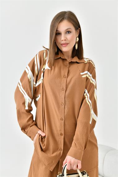 FTZ Women Kadın Varak Baskı Takım  Camel 30814