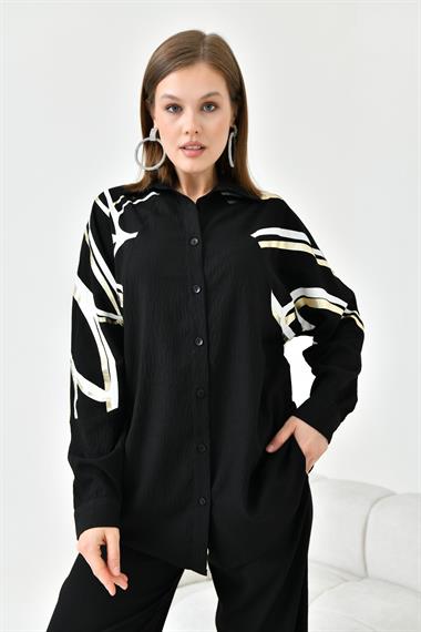 FTZ Women Kadın Varak Baskı Takım  Siyah 30814