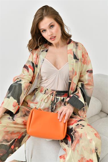 FTZ Women Kadın Varak Detay Kimono Takım  Beige 30811