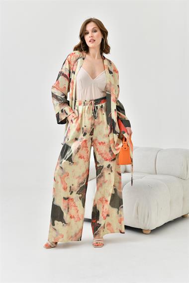 FTZ Women Kadın Varak Detay Kimono Takım  Beige 30811