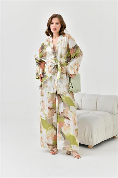 FTZ Women Kadın Varak Detay Kimono Takım  Olive 30811