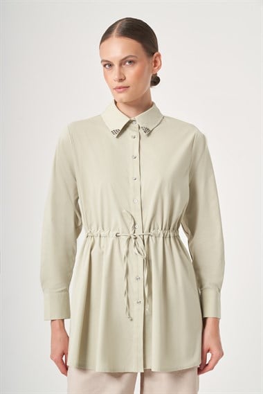 FTZ Women Kadın Yaka Trok Poplin Gömlek  Mint 31444