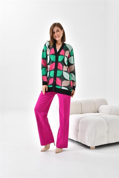 FTZ Women Kadın Yaprak Desenli Düğmeli Hırka  Siyah 20497