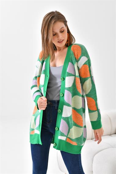 FTZ Women Kadın Yaprak Desenli Düğmeli Hırka  Benetton 20497