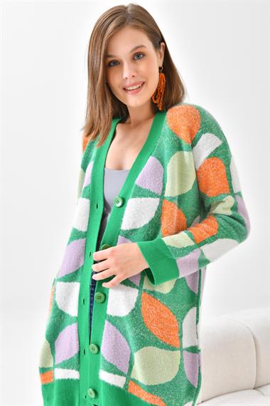 FTZ Women Kadın Yaprak Desenli Düğmeli Hırka  Benetton 20497