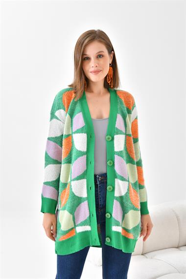 FTZ Women Kadın Yaprak Desenli Düğmeli Hırka  Benetton 20497