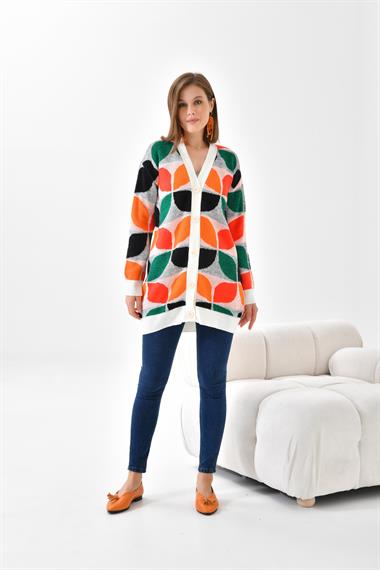 FTZ Women Kadın Yaprak Desenli Düğmeli Hırka  Ekru 20497