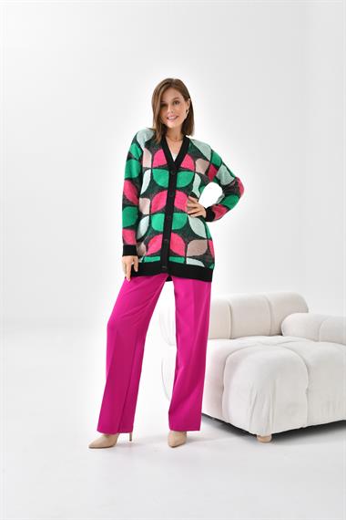 FTZ Women Kadın Yaprak Desenli Düğmeli Hırka  Siyah 20497