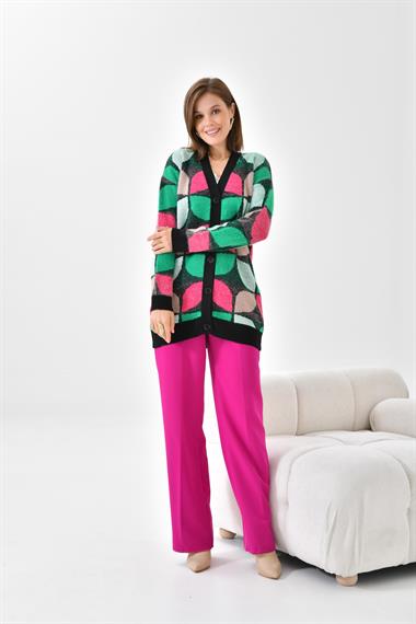 FTZ Women Kadın Yaprak Desenli Düğmeli Hırka  Siyah 20497