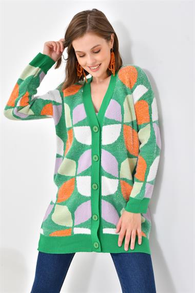 FTZ Women Kadın Yaprak Desenli Düğmeli Hırka  Benetton 20497