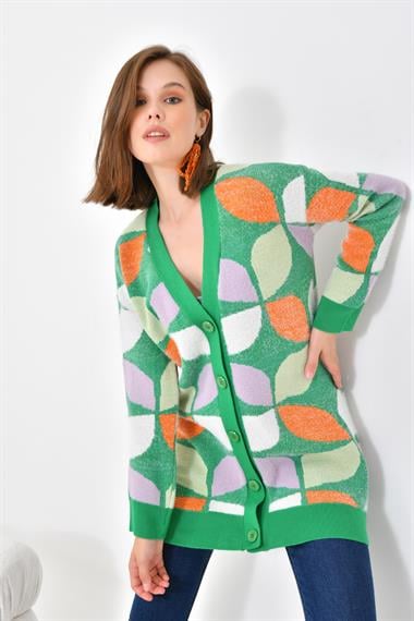 FTZ Women Kadın Yaprak Desenli Düğmeli Hırka  Benetton 20497