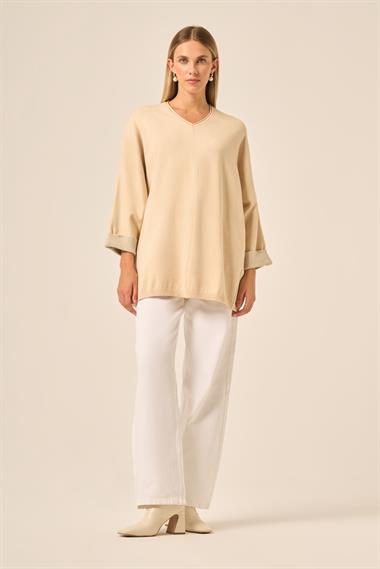 FTZ Women Kadın Yarasa Kesim Tunik  Bej 20724