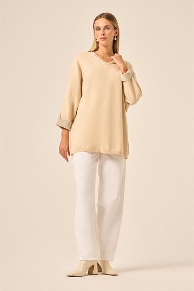FTZ Women Kadın Yarasa Kesim Tunik  Bej 20724