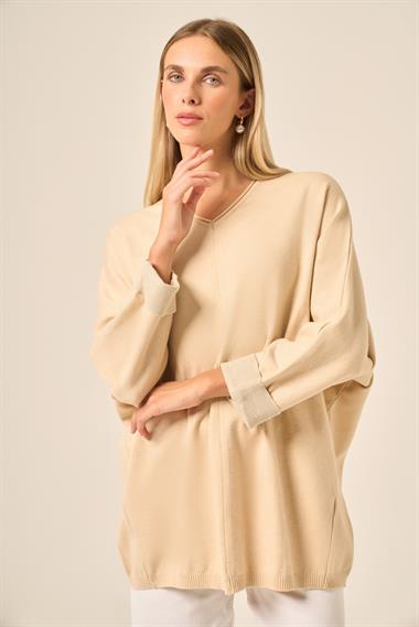 FTZ Women Kadın Yarasa Kesim Tunik  Bej 20724
