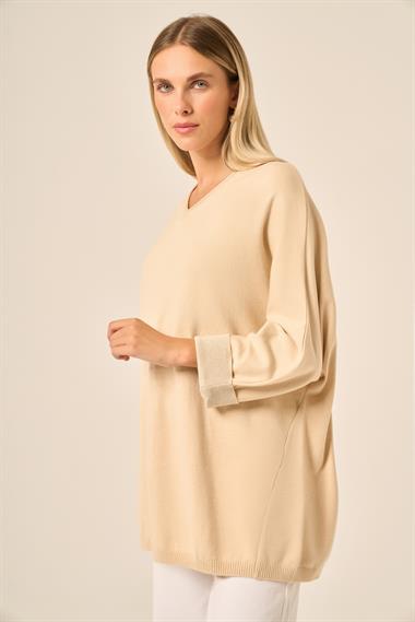 FTZ Women Kadın Yarasa Kesim Tunik  Bej 20724