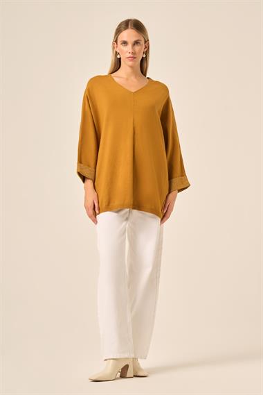 FTZ Women Kadın Yarasa Kesim Tunik  Hardal 20724