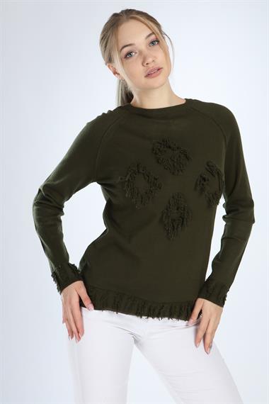 FTZ Women Kadın Yazı Detay Salaş Tunik  Haki 21-1171