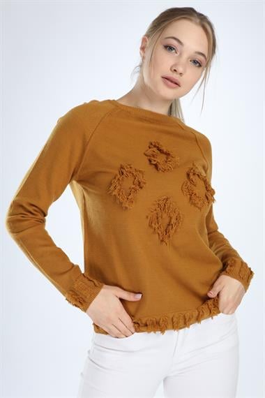 FTZ Women Kadın Yazı Detay Salaş Tunik  Safran 21-1171