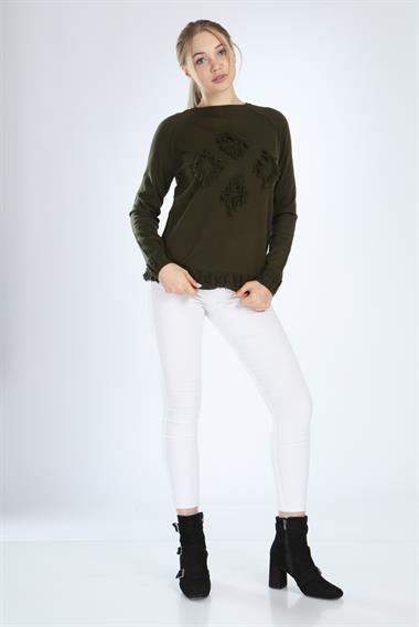 FTZ Women Kadın Yazı Detay Salaş Tunik  Haki 21-1171