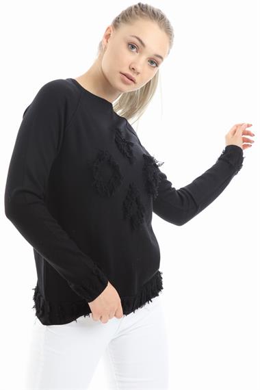 FTZ Women Kadın Yazı Detay Salaş Tunik  Siyah 21-1171