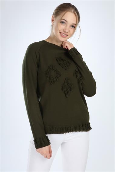 FTZ Women Kadın Yazı Detay Salaş Tunik  Haki 21-1171