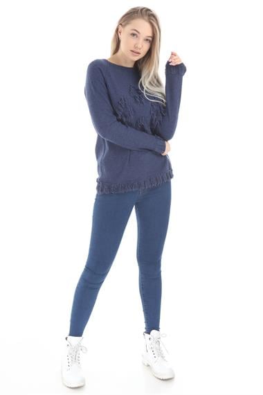 FTZ Women Kadın Yazı Detay Salaş Tunik  İndigo 21-1171