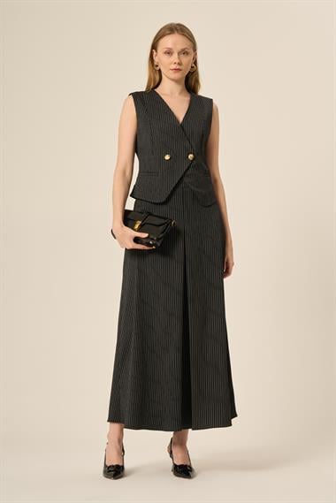 FTZ Women Kadın Yelek Etek Çizgili Takım  Siyah 31147