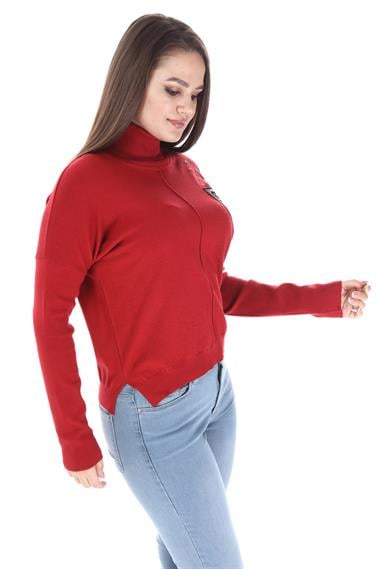 FTZ Women Kadın Zımba Taş Detay Triko  Kırmızı 21-1305