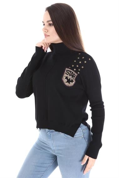 FTZ Women Kadın Zımba Taş Detay Triko  Siyah 21-1305