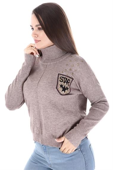 FTZ Women Kadın Zımba Taş Detay Triko  Beige 21-1305