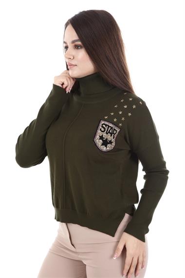 FTZ Women Kadın Zımba Taş Detay Triko  Haki 21-1305