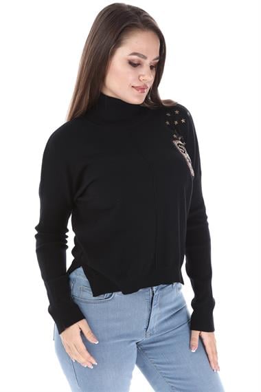 FTZ Women Kadın Zımba Taş Detay Triko  Siyah 21-1305