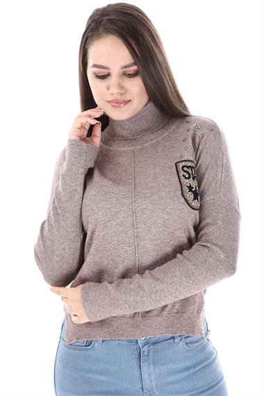 FTZ Women Kadın Zımba Taş Detay Triko  Beige 21-1305