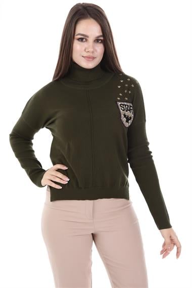 FTZ Women Kadın Zımba Taş Detay Triko  Haki 21-1305