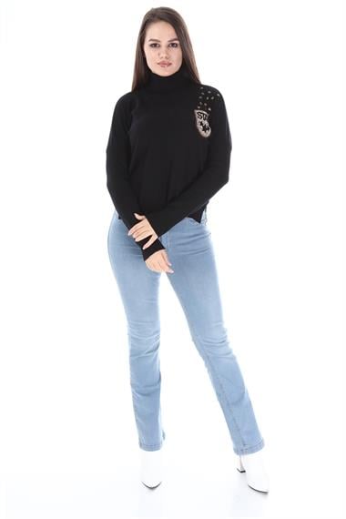 FTZ Women Kadın Zımba Taş Detay Triko  Siyah 21-1305