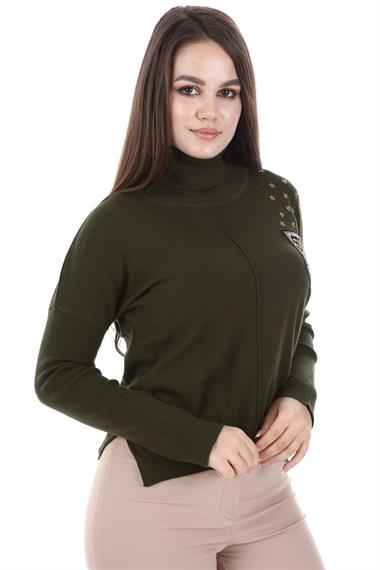 FTZ Women Kadın Zımba Taş Detay Triko  Haki 21-1305