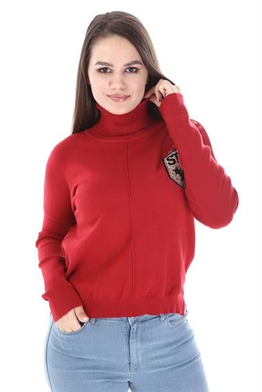 FTZ Women Kadın Zımba Taş Detay Triko  Kırmızı 21-1305