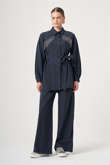 FTZ Women Kadın Zincir Detay Pantolonlu Takım  Lacivert 31451