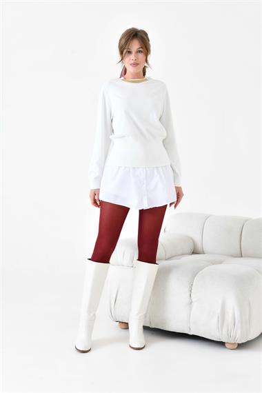 FTZ Women Kadın Zincir Detaylı Kazak  Kemik 20823