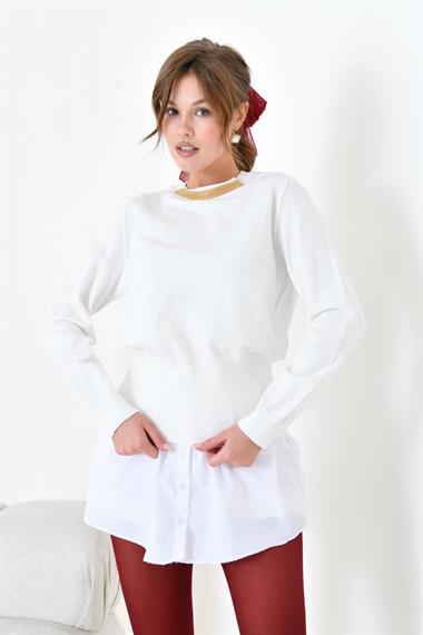 FTZ Women Kadın Zincir Detaylı Kazak  Kemik 20823