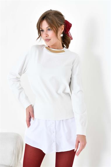 FTZ Women Kadın Zincir Detaylı Kazak  Kemik 20823