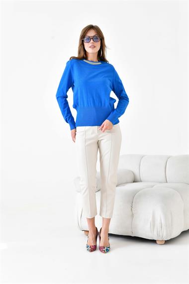 FTZ Women Kadın Zincir Detaylı Kazak  Mavi 20823