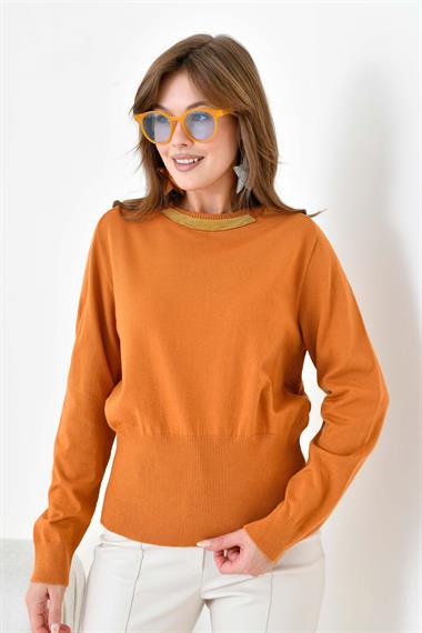 FTZ Women Kadın Zincir Detaylı Kazak  Soğan 20823