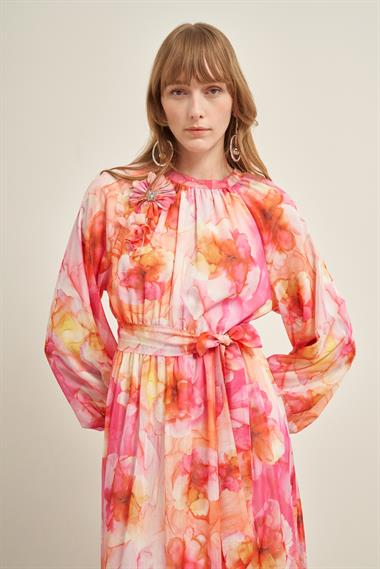 FTZ Women Kristal Şifon Elbise  Fuşya 31023