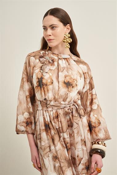 FTZ Women Kristal Şifon Elbise  Kahve 31023