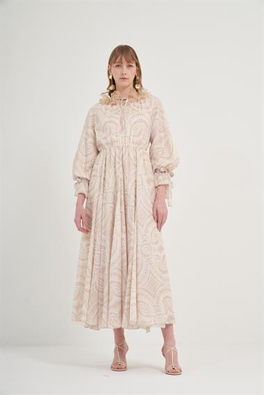 FTZ Women Naturel Keten Elbise  Beige 31040