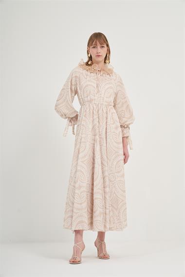 FTZ Women Naturel Keten Elbise  Beige 31040