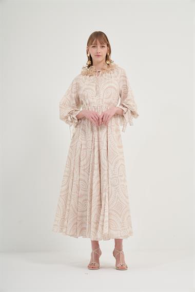 FTZ Women Naturel Keten Elbise  Beige 31040